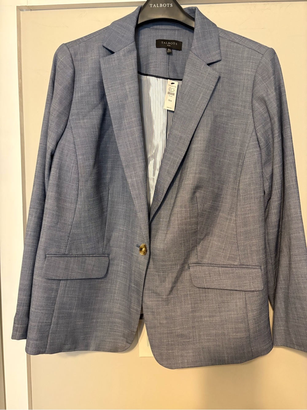 NWT Talbots Plus Women 18W Light Blue Linen Blend One Button Blazer Jacket